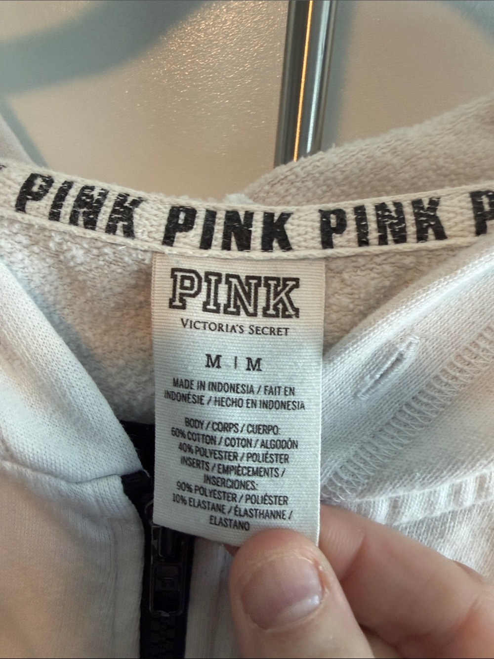 PINK Victoria's Secret White, Black & Gray Zip-Up Hoodie - Picture 2 of 6